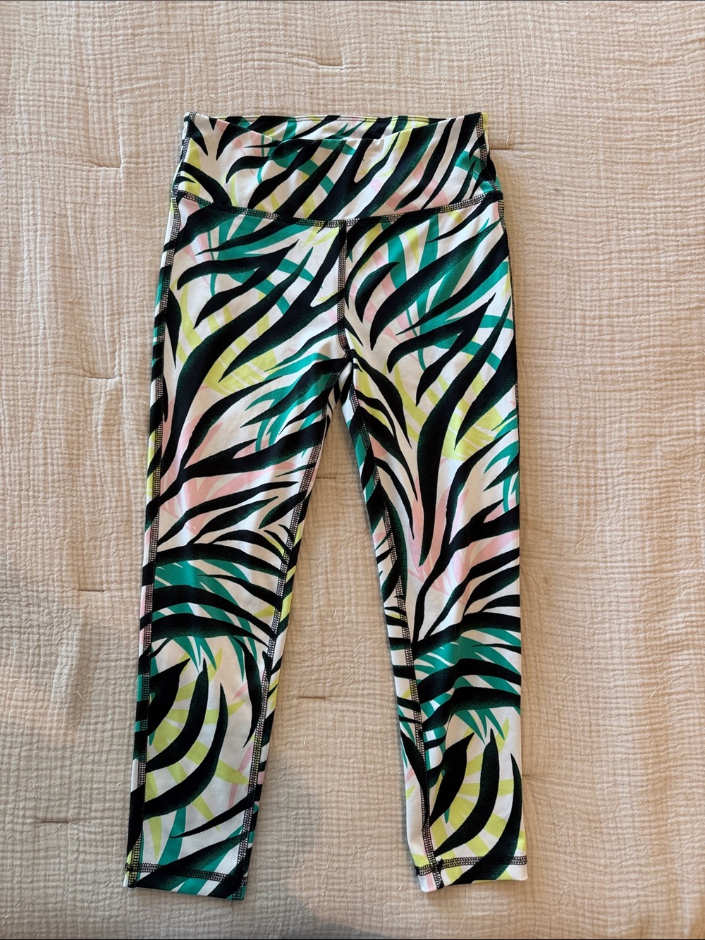 Ideology Girls Black, Green, Pink & Yellow Tropical Stripe Leggings Size M